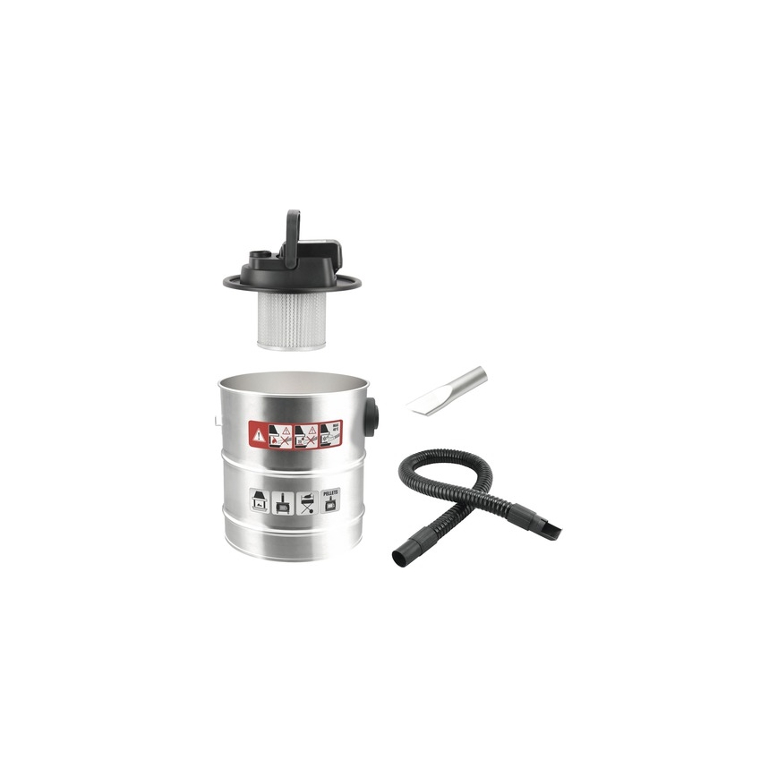 Aspirateur à cendres alimenté par pile avec filtre HEPA 12 l 110W/18V 2000 mAh chrome mat