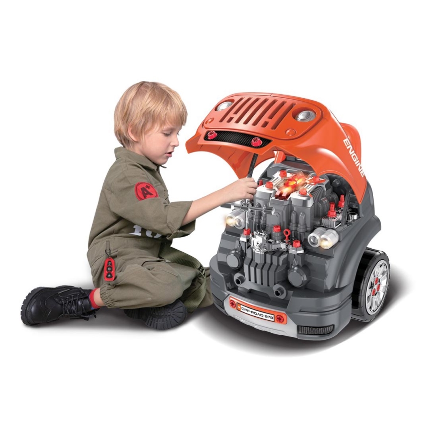 Atelier de réparation de voiture enfant 3xAAA + 1xCR2025 orange/gris