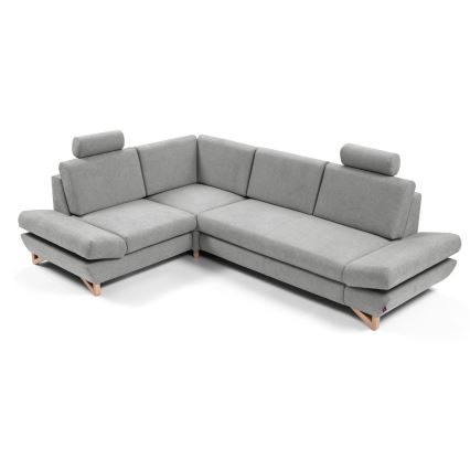 Canapé d'angle convertible rembourré AVESTA en L, avec coffre de rangement, angle gauche, gris
