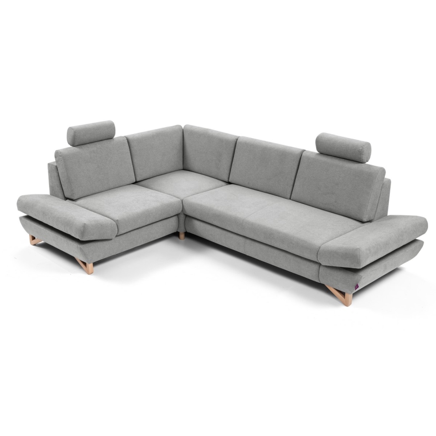 Canapé d'angle convertible rembourré AVESTA en L, avec coffre de rangement, angle gauche, gris