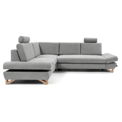 Canapé d'angle convertible rembourré AVESTA en L, avec coffre de rangement, angle gauche, gris
