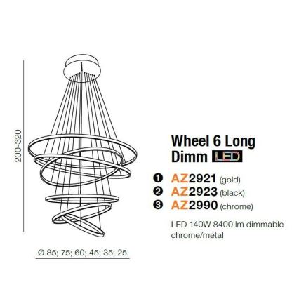 Azzardo AZ2921 - Suspension LED avec fil à intensité modulable WHEEL 6xLED/140W/230V