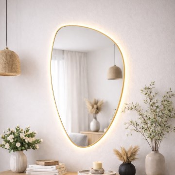 Baltica Design - Miroir mural de salle de bains rétroéclairé STONE FLUID LED/15W/230V 4500K 92x55 cm IP65 doré