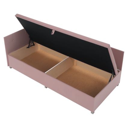 Lit coffre rembourré AMSTERDAM 90 x 200 cm avec tête réversible et grand espace de rangement, rose