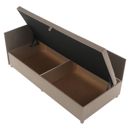 Lit coffre rembourré AMSTERDAM 90x200 cm, tête réversible, beige