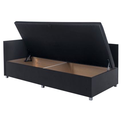 Lit banquette rembourré avec tête réversible et coffre de rangement AMSTERDAM 90x200 cm gris