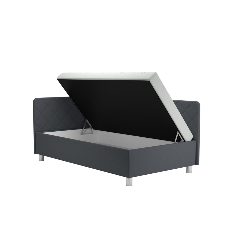 Banquette rembourrée avec coffre de rangement et matelas EMILE 110x200 cm gris