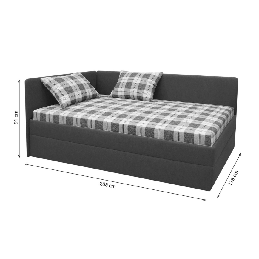 Banquette‑lit rembourrée ARLY 110 x 200 cm, tête réversible (gauche/droite) — anthracite/blanc