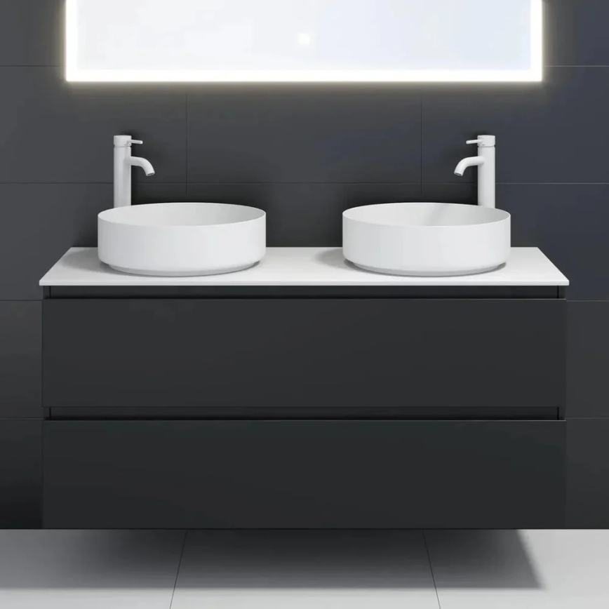 BATH DELUXE 06-040-16-01-00 - Vasque à poser LJORDAL Ø 40 cm, acier inoxydable / blanc mat