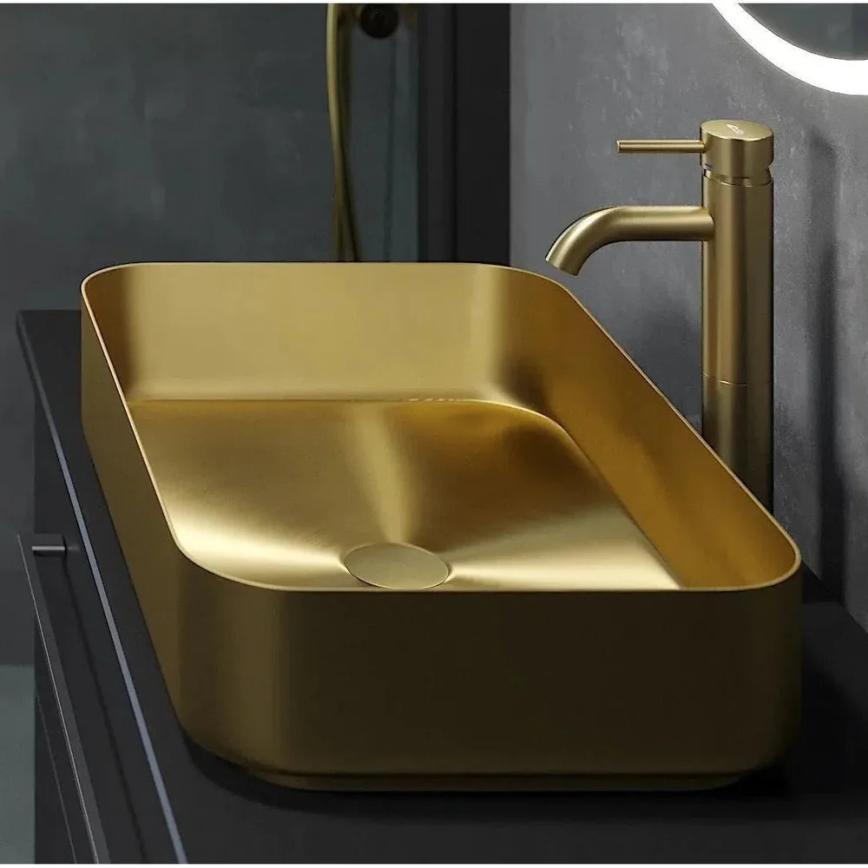 BATH DELUXE 06-052-18-70-00 - Lavabo à poser LJORDAL 52x34 cm en acier inoxydable / laiton brossé