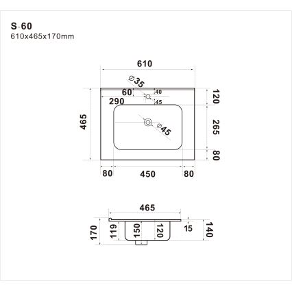 BATH DELUXE 06-060-27-02-00 - Lavabo encastré LILLESNAD 61x46 cm céramique/noir