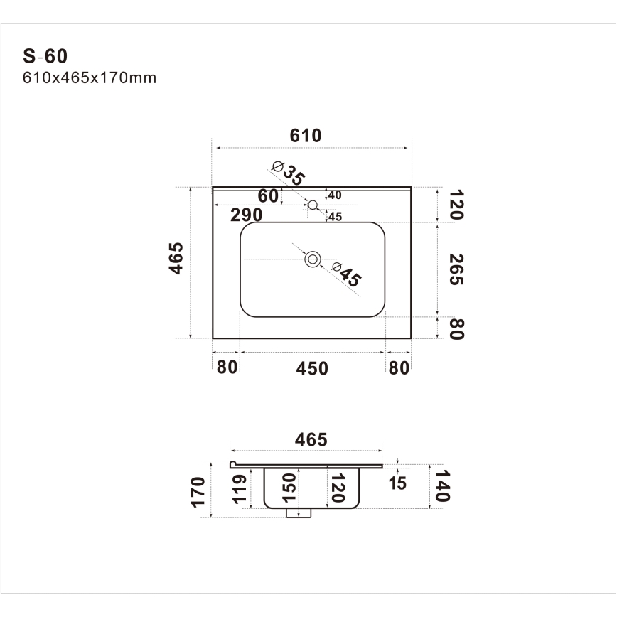 BATH DELUXE 06-060-27-02-00 - Lavabo encastré LILLESNAD 61x46 cm céramique/noir