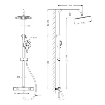 BATH DELUXE 31-120-07-64-00 - Colonnes de douche avec robinet thermostatique DRAGOR brillant laiton