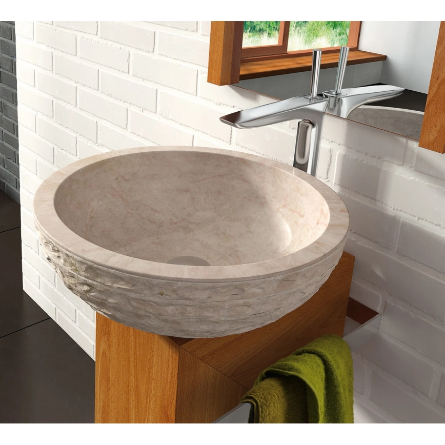 Bathco 00318 - Vasque à poser PUKET Ø 45 cm pierre/beige