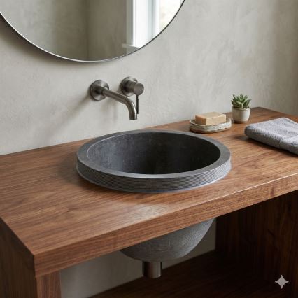 Bathco 00374 - Lavabo encastrable MIRAGE Ø 40 cm pierre/gris