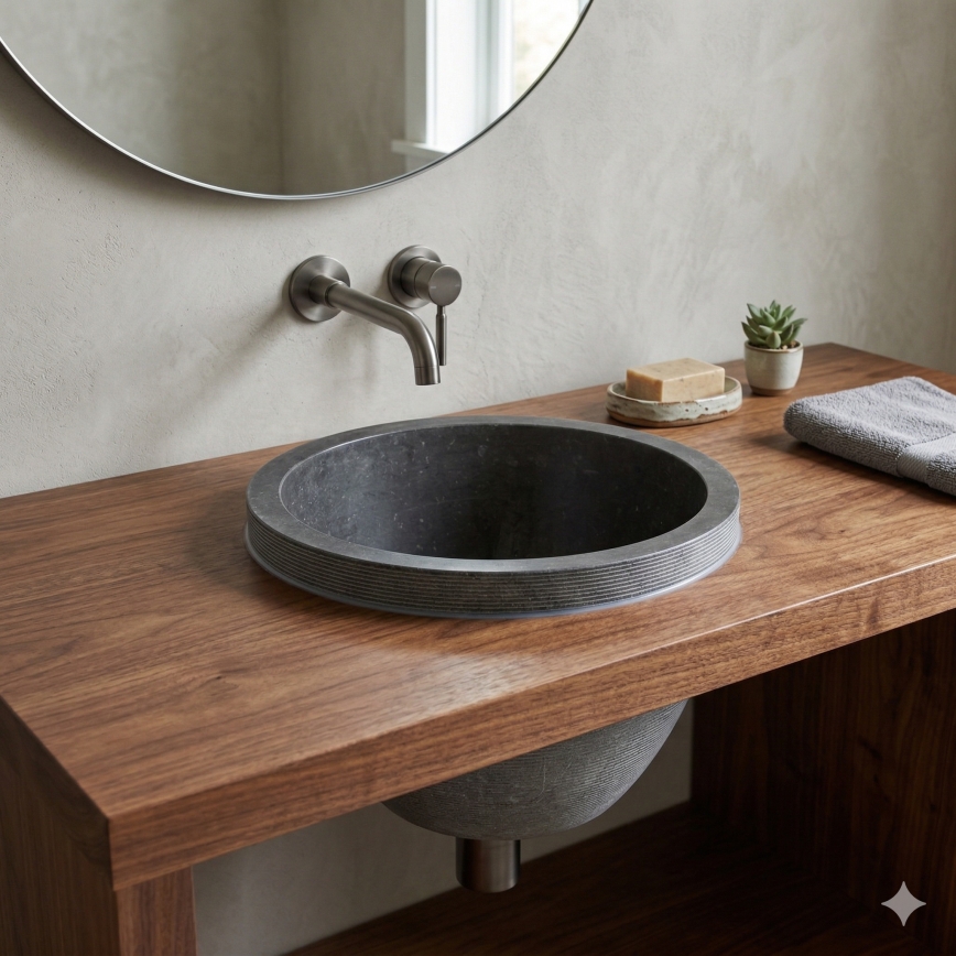 Bathco 00374 - Lavabo encastrable MIRAGE Ø 40 cm pierre/gris