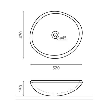 Bathco 00393 - Lavabo à poser RIO 52x47 cm pierre/gris