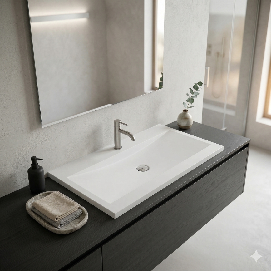 Bathco 0506 - Lavabo encastré MANHATTAN 100x45 cm résine/blanc