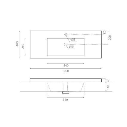 Bathco 0515 - Lavabo encastré COLLOTO 100 x 40 cm résine/blanc