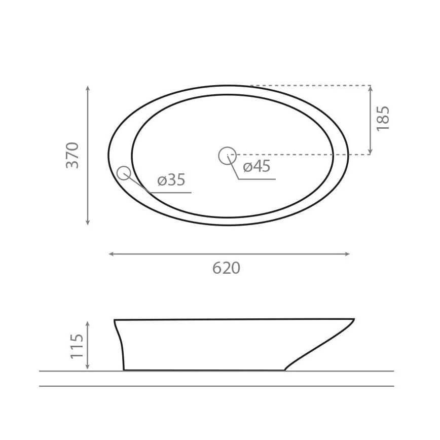 Bathco 4020 - Lavabo à poser PURE 62x37 cm porcelaine/blanc