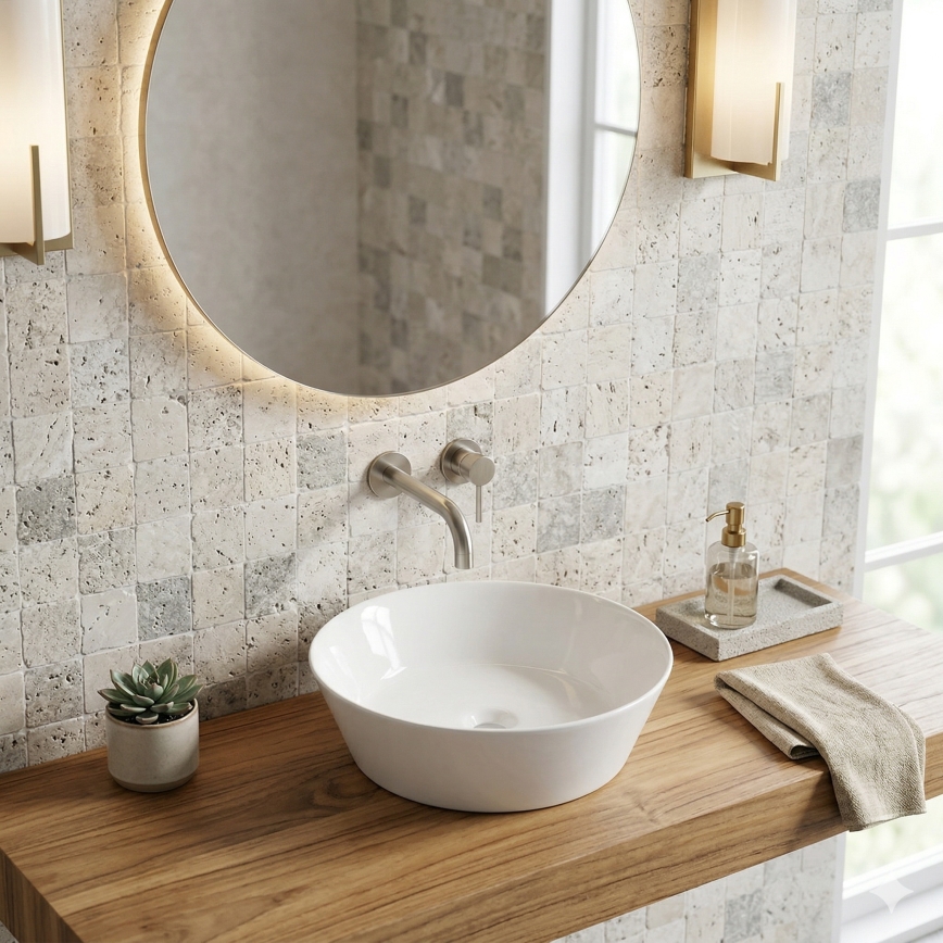 Bathco 4087 - Vasque à poser VOLTA Ø 42 cm porcelaine/blanc