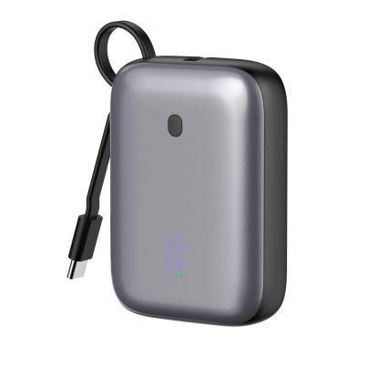 Batterie portative 10000 mAh 20W Power Delivery Compact avec câble USB-C rétractable intégré 1m noir