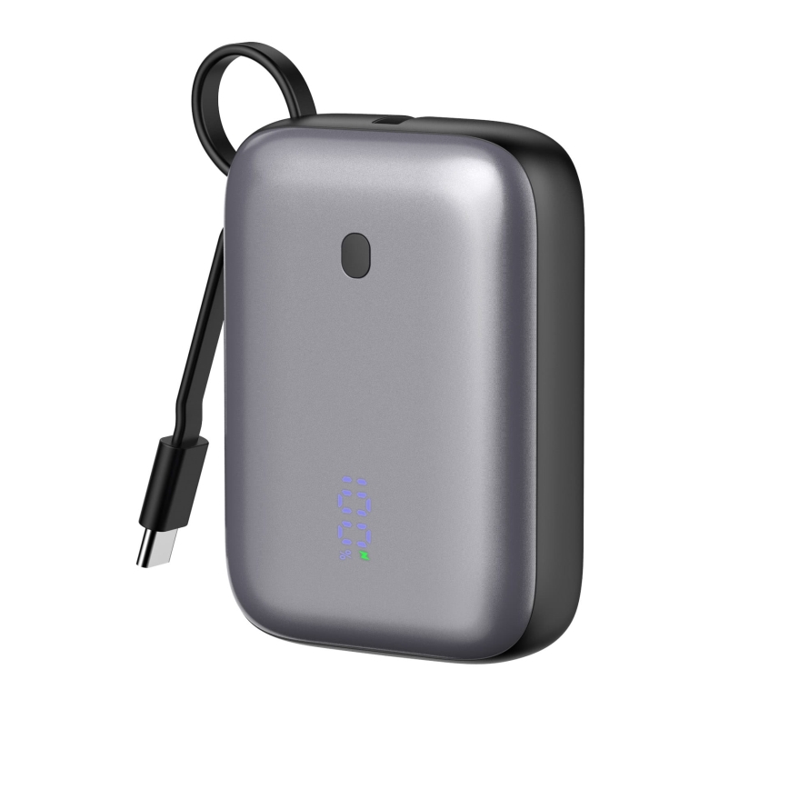 Batterie portative 10000 mAh 20W Power Delivery Compact avec câble USB-C rétractable intégré 1m noir