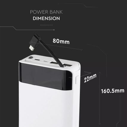 Batterie portative 20000mAh/3,7V argentée