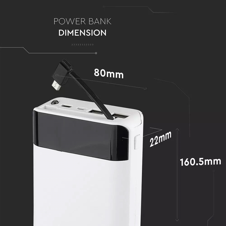 Batterie portative 20000mAh/3,7V argentée