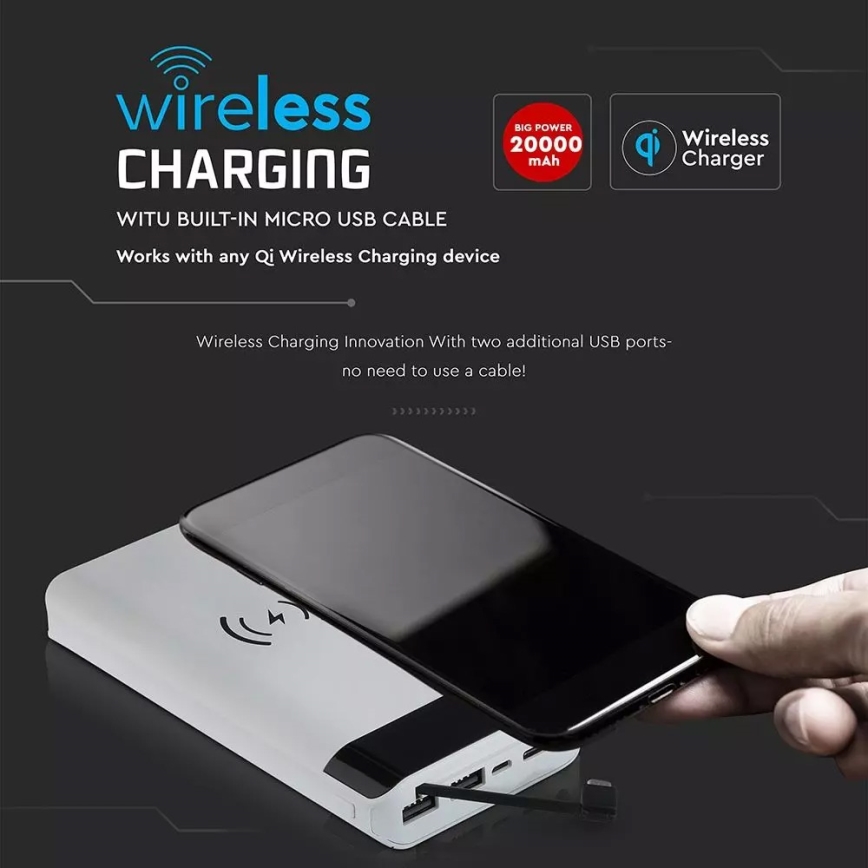 Batterie portative 20000mAh/3,7V argentée