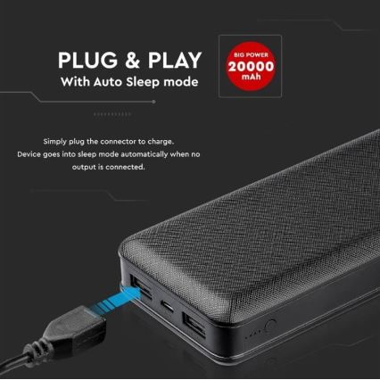 Batterie portative 20000mAh/5V noire