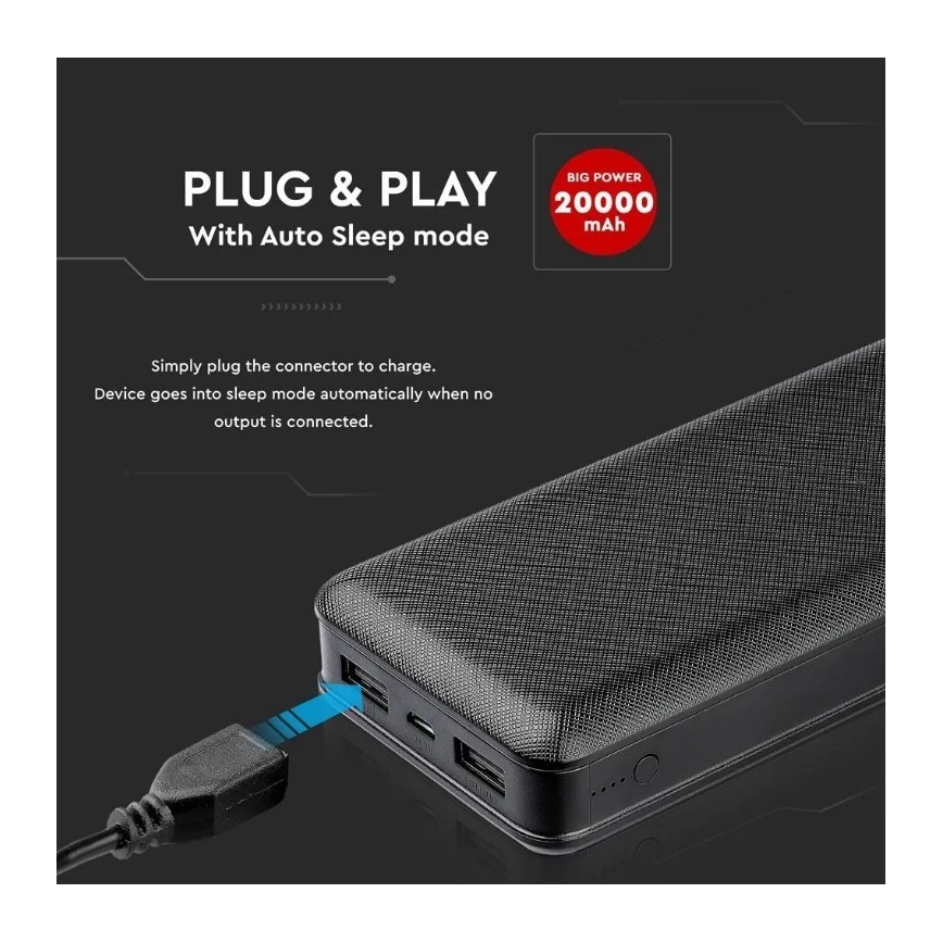 Batterie portative 20000mAh/5V noire