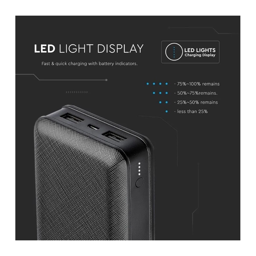 Batterie portative 20000mAh/5V noire