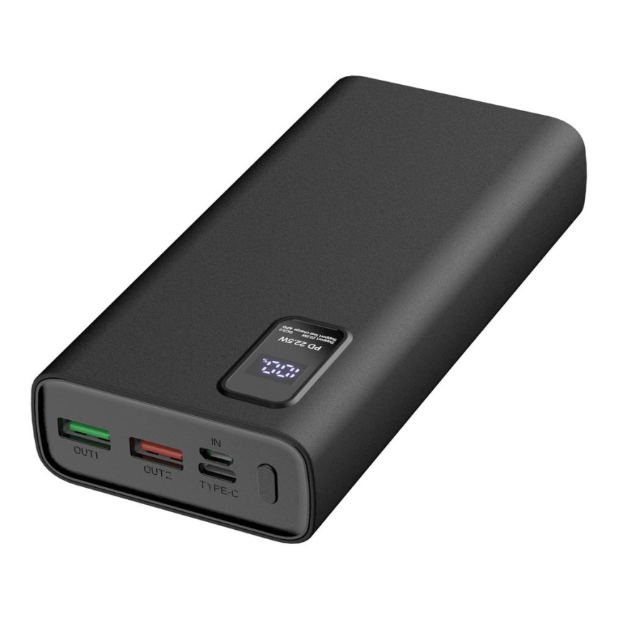 Batterie portative avec affichage LED Power Delivery 20000 mAh 3,7V noire