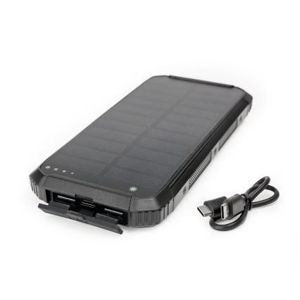 Batterie portative avec éclairage LED, charge sans fil et panneau solaire Power Delivery 15W/10000 mAh noir