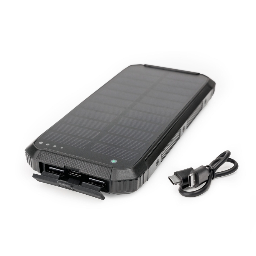 Batterie portative avec éclairage LED, charge sans fil et panneau solaire Power Delivery 15W/10000 mAh noir