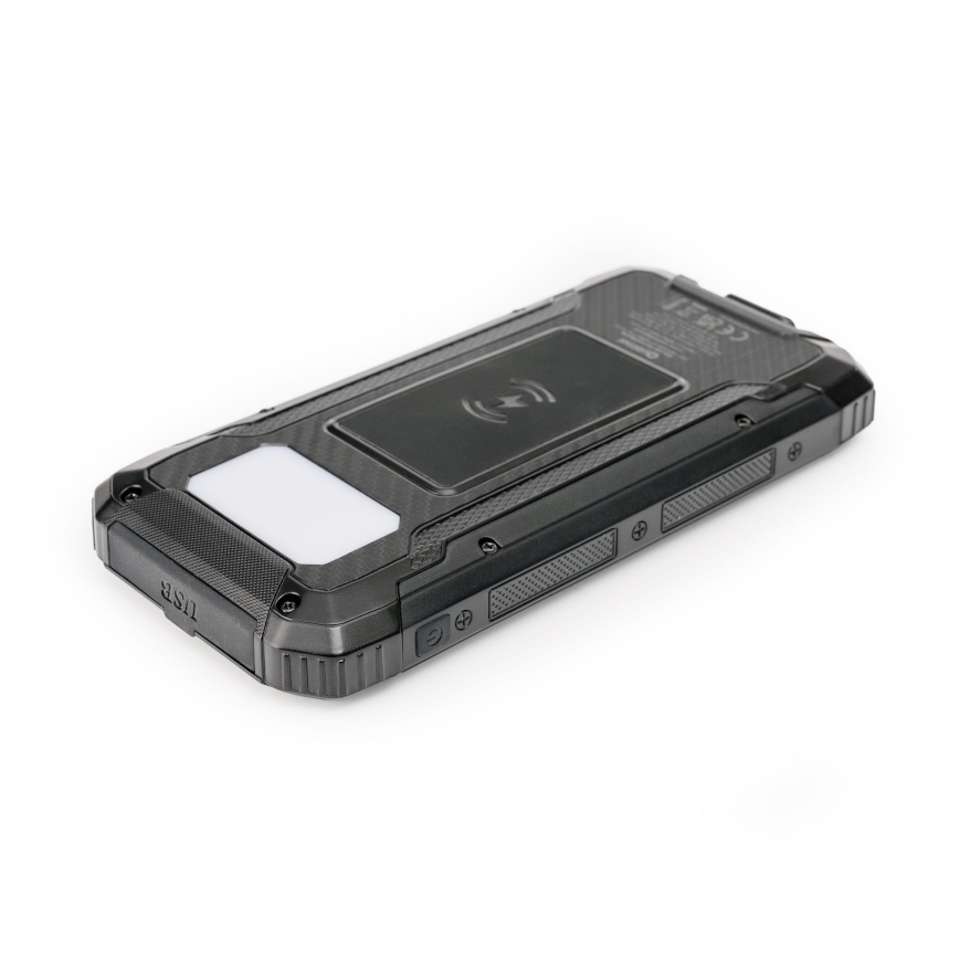 Batterie portative avec éclairage LED, charge sans fil et panneau solaire Power Delivery 15W/10000 mAh noir