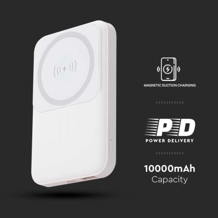 Batterie portative magnétique avec charge sans fil Power Delivery 10 000mAh/20W/3,7V blanc