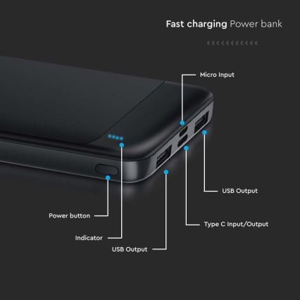 Batterie portative Power Delivery 10000mAh/22,5W/5V noir