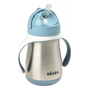Beaba - Gobelet isotherme avec paille 250 ml bleu