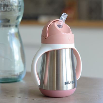 Beaba - Gobelet isotherme avec paille 250 ml rose