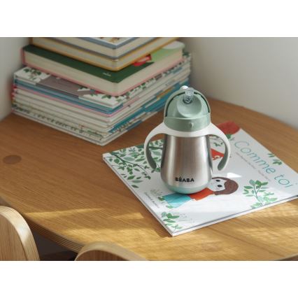 Beaba - Gobelet isotherme avec paille 250 ml, vert