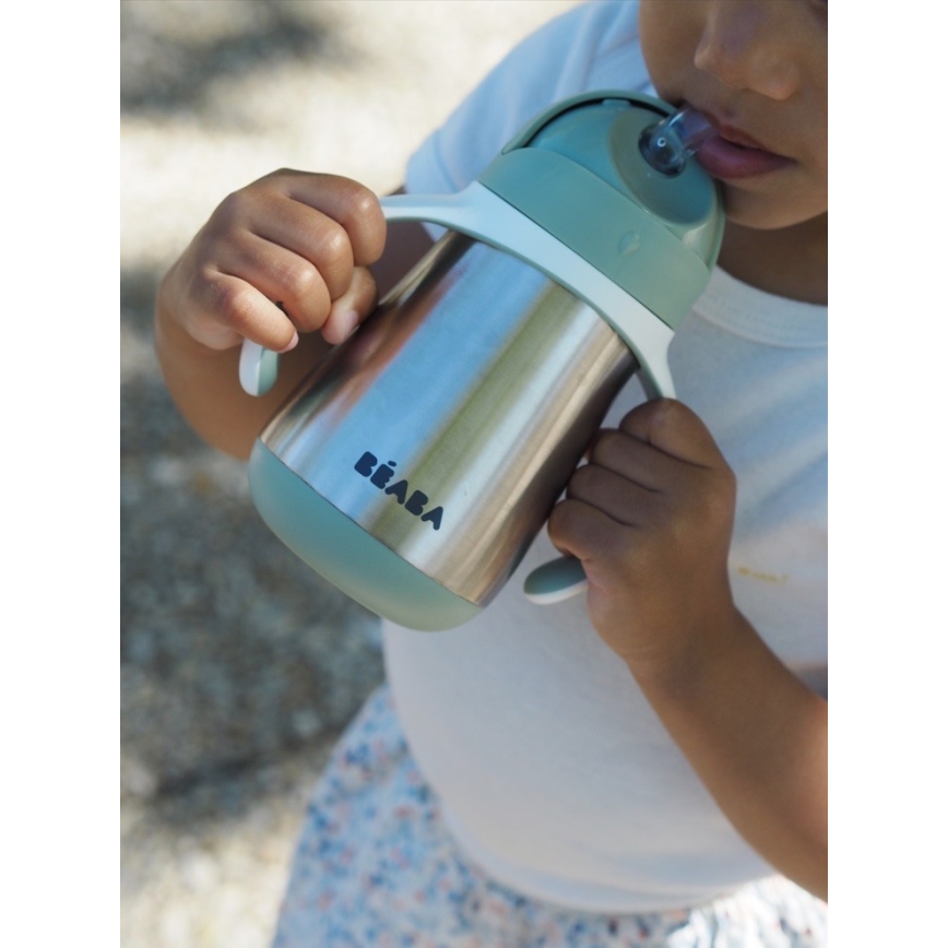 Beaba - Gobelet isotherme avec paille 250 ml, vert