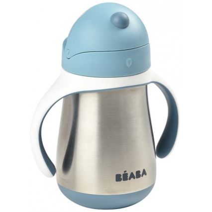 Beaba - Mug thermo-isolé avec paille 250 ml bleu