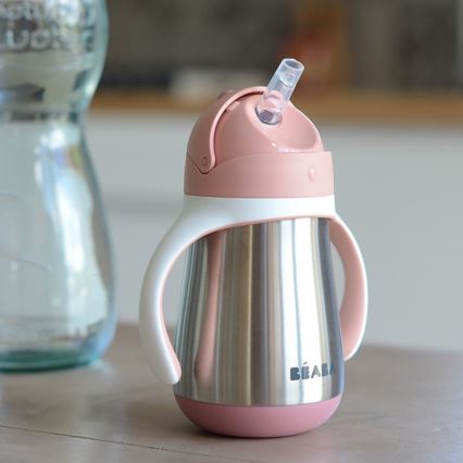 Beaba - Mug thermo-isolé avec paille 250 ml rose