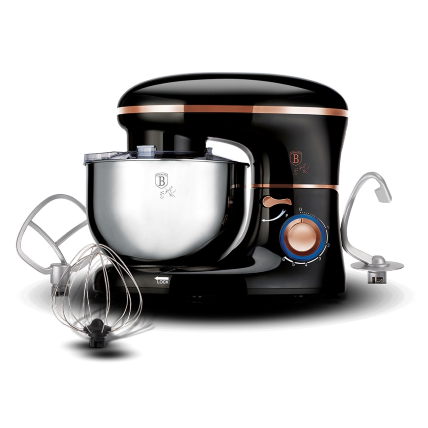 BerlingerHaus - Robot de cuisine avec bol en acier inoxydable 1300W/230V noir rose/doré