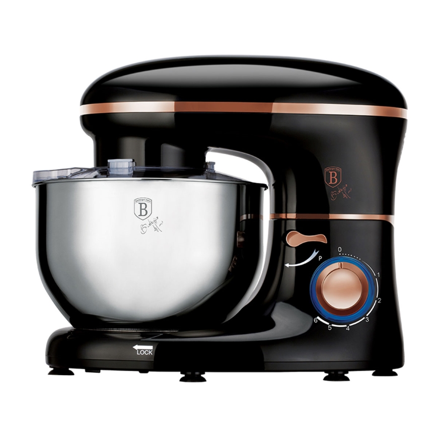 BerlingerHaus - Robot de cuisine avec bol en acier inoxydable 1300W/230V noir rose/doré