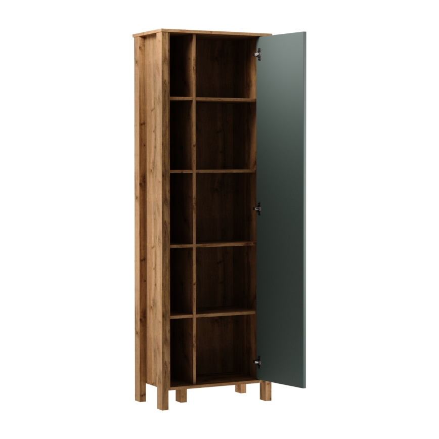 Bibliothèque MENTA 66x200x37 cm chêne Wotan/vert