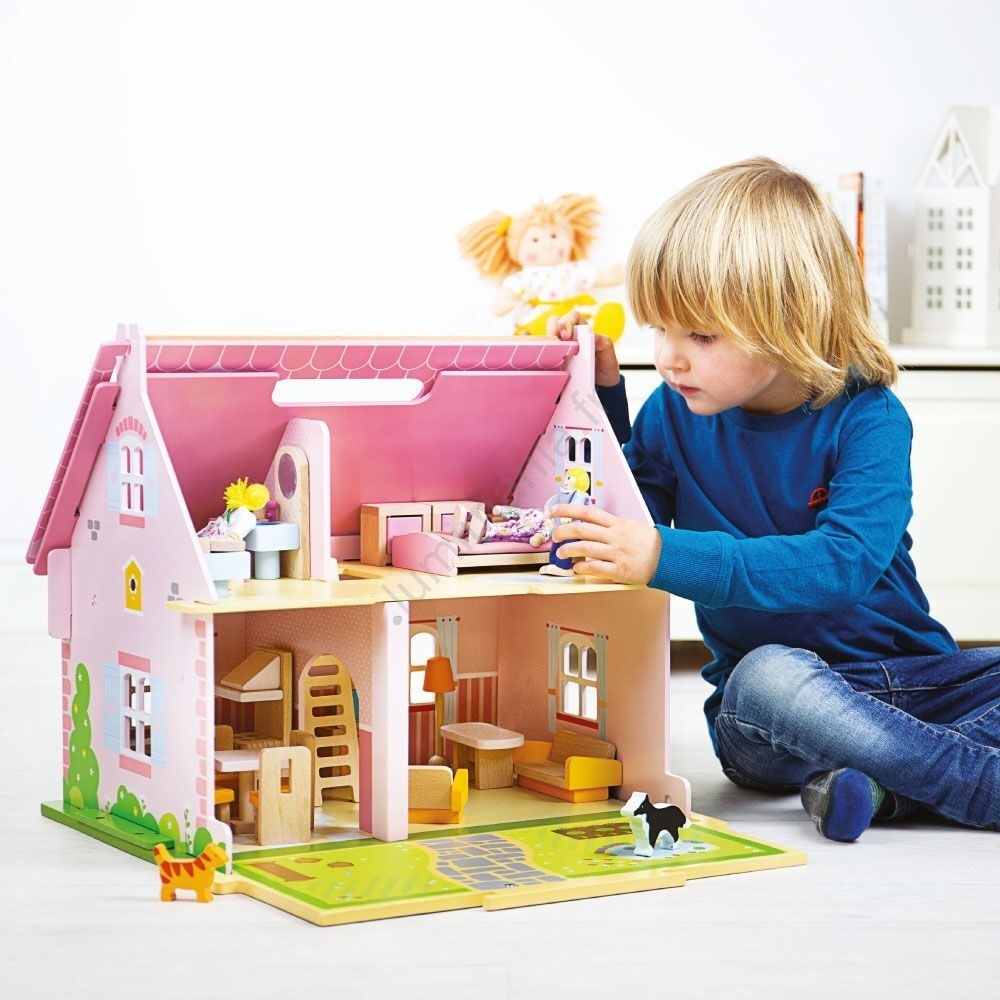 Bigjigs Toys - Maison de poupe en bois transportable | Lumimania