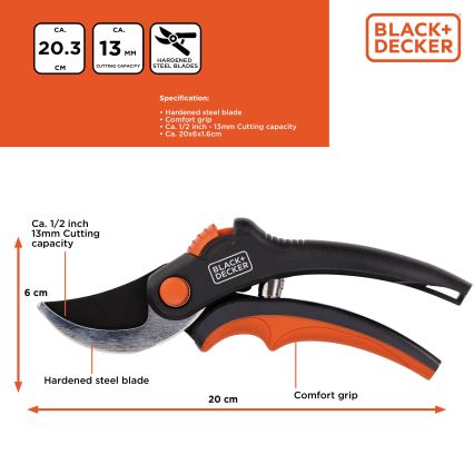 BLACK+DECKER - Sécateur de jardin 200 mm